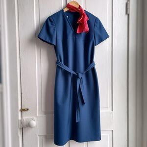 Vintage 60s/70s Lady Petite Navy Blue Dress with attached red ascot neck scarf
